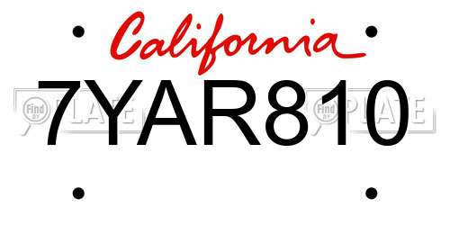 7YAR810 California License Plate