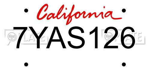 7YAS126 California License Plate