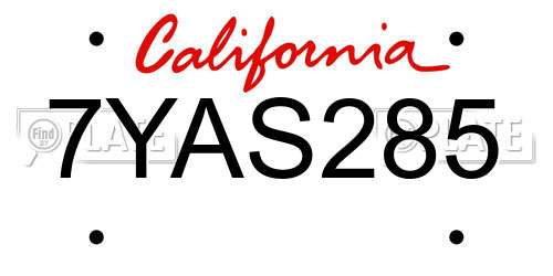 7YAS285 California License Plate