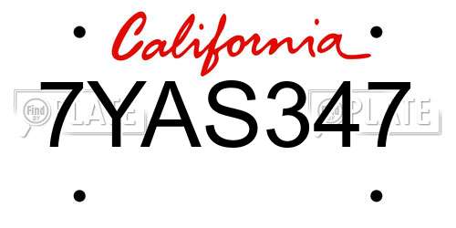 7YAS347 California License Plate