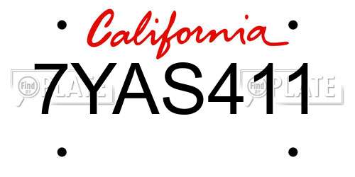 7YAS411 California License Plate