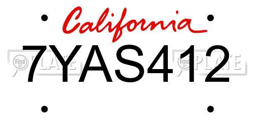 7YAS412 California License Plate