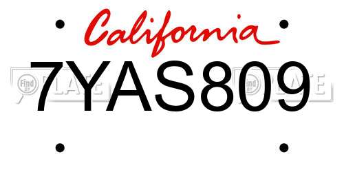 7YAS809 California License Plate