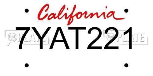 7YAT221 California License Plate