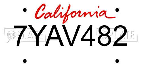 7YAV482 California License Plate