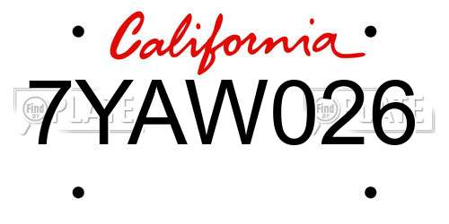 7YAW026 California License Plate