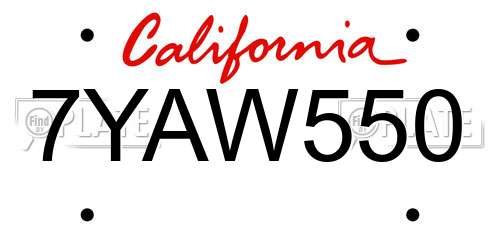 7YAW550 California License Plate
