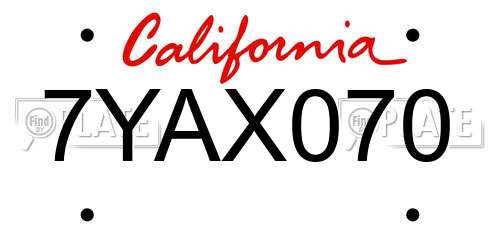 7YAX070 California License Plate