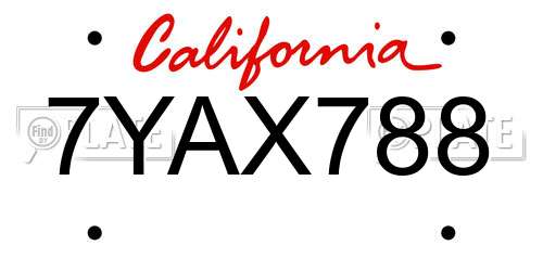 7YAX788 California License Plate