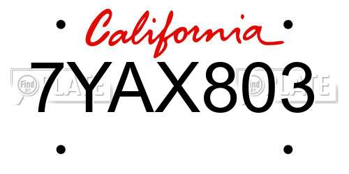 7YAX803 California License Plate