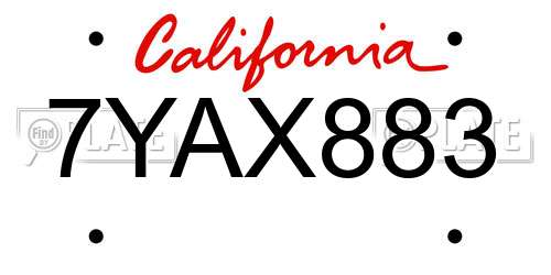 7YAX883 California License Plate