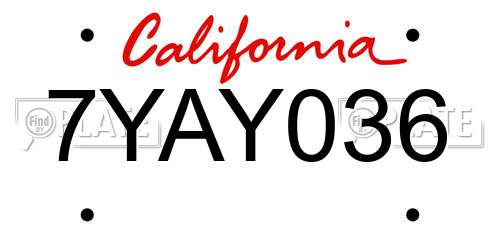 7YAY036 California License Plate