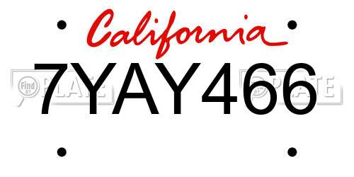 7YAY466 California License Plate