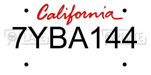 7YBA144 California License Plate