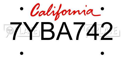 7YBA742 California License Plate