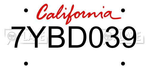 7YBD039 California License Plate