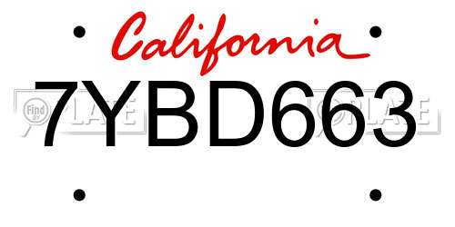 7YBD663 California License Plate