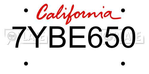 7YBE650 California License Plate