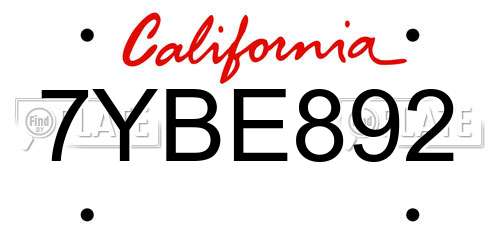 7YBE892 California License Plate