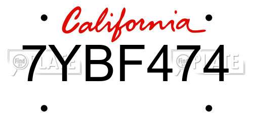 7YBF474 California License Plate