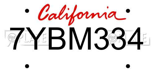 7YBM334 California License Plate
