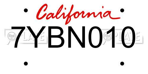 7YBN010 California License Plate