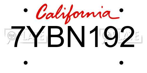 7YBN192 California License Plate