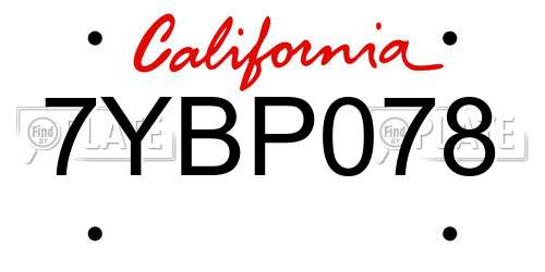7YBP078 California License Plate