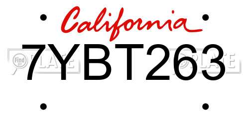 7YBT263 California License Plate