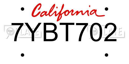7YBT702 California License Plate