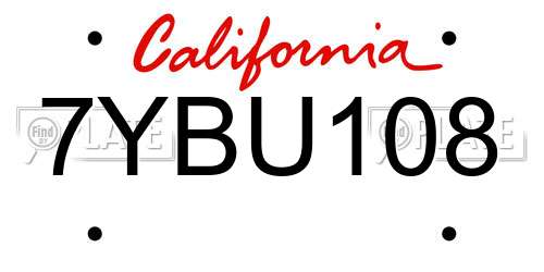 7YBU108 California License Plate