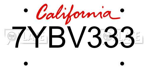 7YBV333 California License Plate