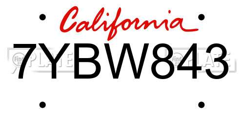 7YBW843 California License Plate