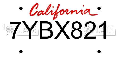 7YBX821 California License Plate