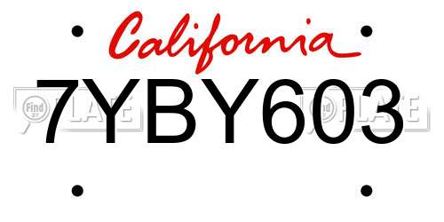 7YBY603 California License Plate