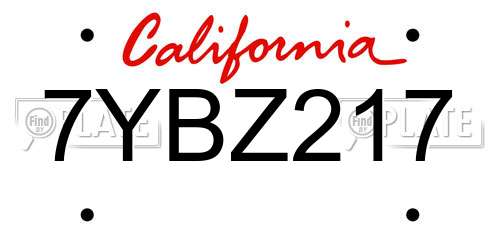 7YBZ217 California License Plate