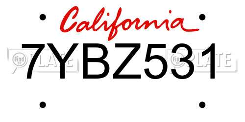 7YBZ531 California License Plate