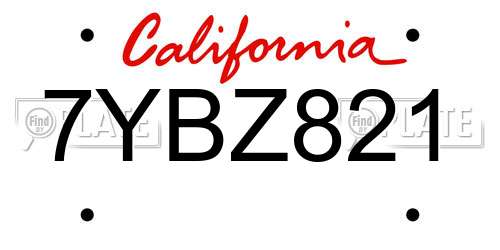 7YBZ821 California License Plate