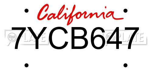 7YCB647 California License Plate