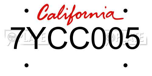 7YCC005 California License Plate