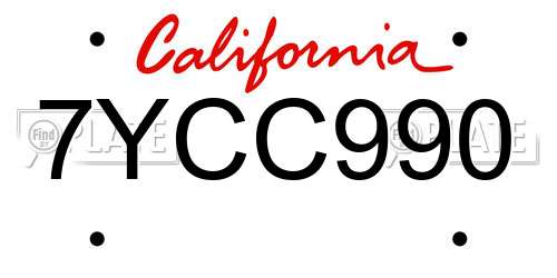 7YCC990 California License Plate