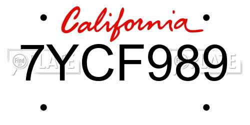 7YCF989 California License Plate
