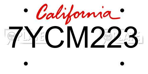 7YCM223 California License Plate