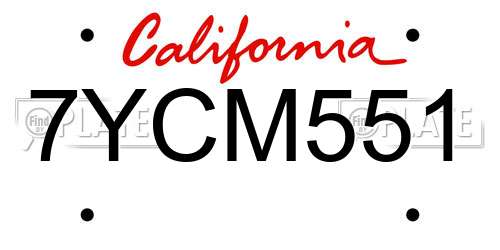7YCM551 California License Plate