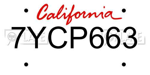 7YCP663 California License Plate