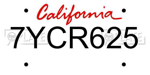 7YCR625 California License Plate
