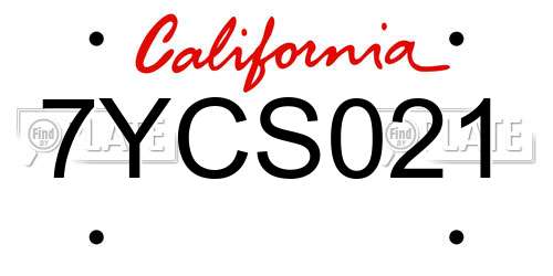 7YCS021 California License Plate