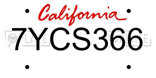 7YCS366 California License Plate