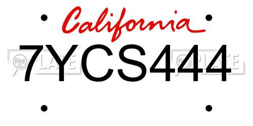 7YCS444 California License Plate