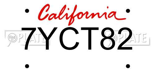 7YCT82 California License Plate